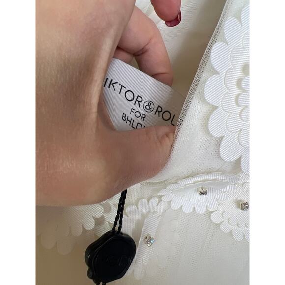 NWT Viktor & Rolf for BHLDN Petunia Floral Deep-V A-Line Mini Dress Ivory Size 6 - Picture 6 of 10